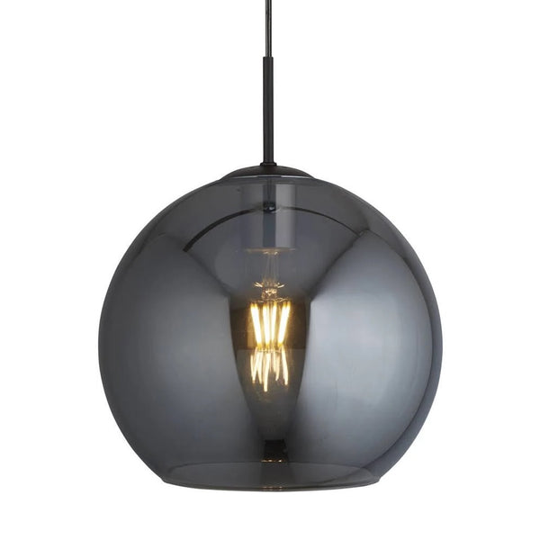Matt Black & Smoked Glass Dome 4 Lamp Bar Pendant Ceiling Light 176cm