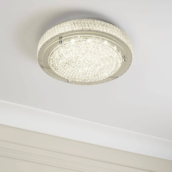 LED Polished Chrome & Crystals Decorative Round Flush Light 30cm