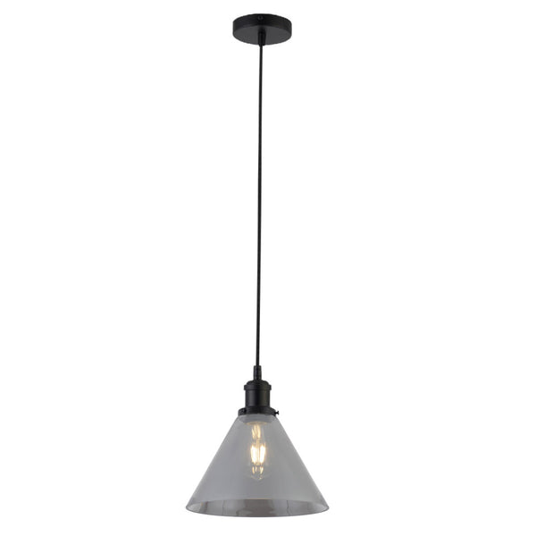 Matt Black & Smoked Pyramid Glass Vintage Pendant Ceiling Light 25cm