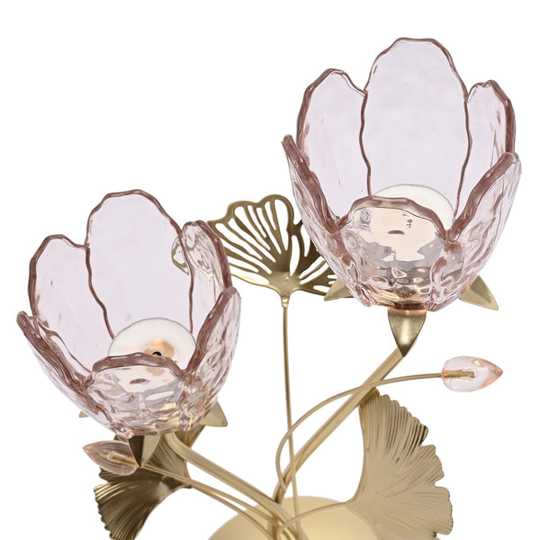 Gold Metal and Pink Glass Double Stem Flowers Tea Light Candle Holder ...