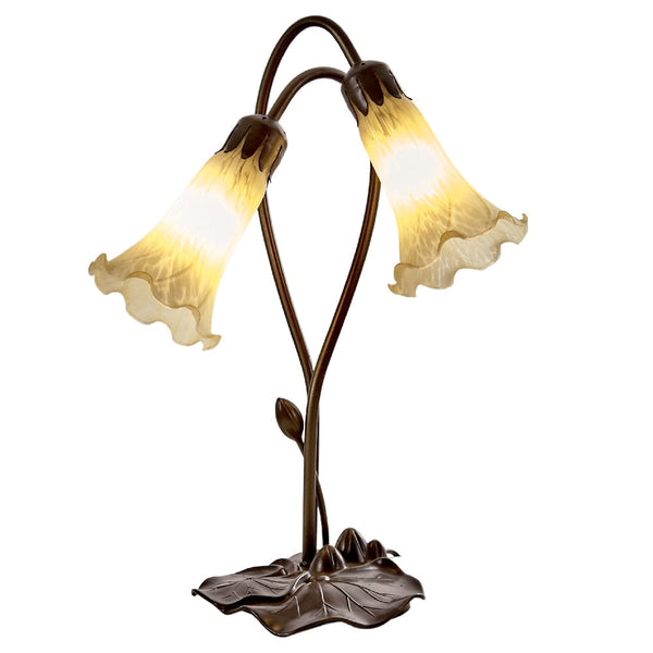 Britalia Beige Tiffany Glass Vintage Lily Double Table Lamp 45cm