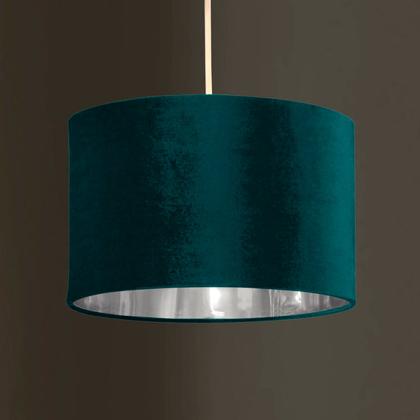 Teal Velvet and Silver Inner Modern Easy Fit Round Drum Lampshade 300m