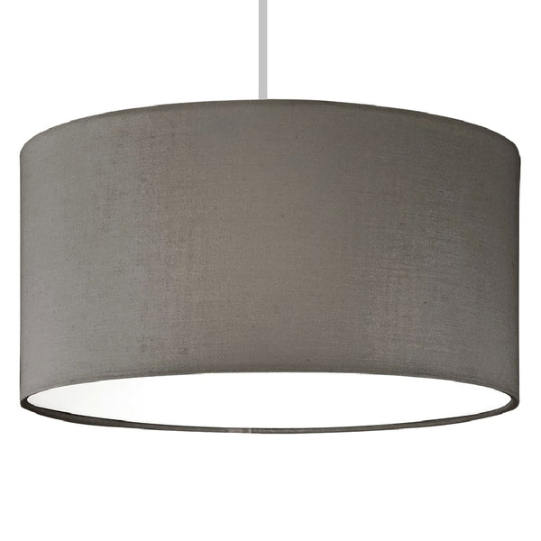 Grey Cotton Modern Easy Fit Round Drum Lampshade with White Diffuser 3
