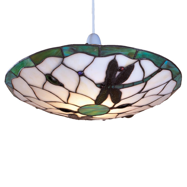 Antique Gold & Green Ribbed Glass Vintage Retro Easy Fit Globe Dome Pendant Shade - 20.5cm