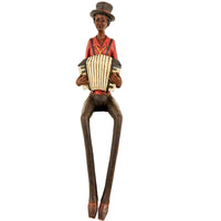 Brown & Red Resin Sitting Jazz Squeeze Box Musician Sculpture Figurine