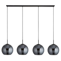 Matt Black & Smoked Glass Dome 4 Lamp Bar Pendant Light 176cm
