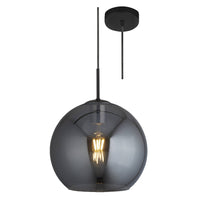 Matt Black & Smoked Glass Dome Globe Pendant Light 30cm