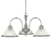 Satin Chrome & Acid Ribbed Glass Vintage Dome 3 Lamp Pendant Light 62cm