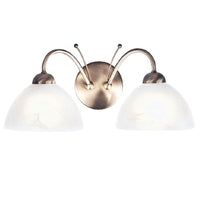 Antique Brass & Alabaster Glass Vintage Dome Swan Neck 2 Lamp Wall Light 40cm