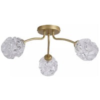 Searchlight 11523-3GO Gold 3 Lamp Modern Semi Flush Ceiling Light with Clear Swirl Glass Shades - 50cm Diameter