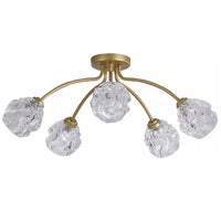 Searchlight 11525-5GO Gold 5 Lamp Modern Semi Flush Ceiling Light with Clear Swirl Glass Shades - 60cm Diameter