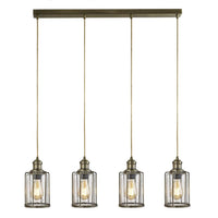 Antique Brass & Bubble Glass Cage Lantern 4 Lamp Bar Pendant Light 77cm