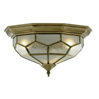 Searchlight 1243-12 Antique Brass and Acid Glass Octagonal Vintage Indoor Flush Ceiling Light