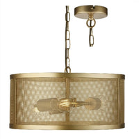 Matt Gold Round Mesh Cage Vintage 3 Lamp Pendant Light 45cm