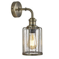 Searchlight 1261AB Antique Brass & Clear Seeded Glass Industrial Single Arm Wall Light - 33cm Height
