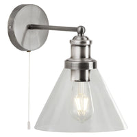 Satin Chrome & Clear Pyramid Glass Vintage Switched Wall Light 25cm