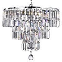 Polished Chrome & Crystal Prism Vintage Chandelier Pendant Light 48cm