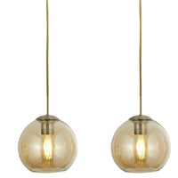 Aged Brass Amber Glass Globe Bar Pendant