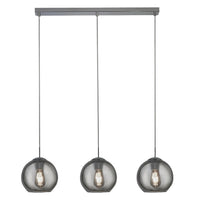 Polished Chrome & Smoked Glass Dome 3 Lamp Bar Pendant Light 86cm