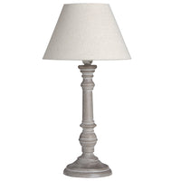 Grey Washed Wood Vintage Rustic Table Lamp with Linen Fabric Shade
