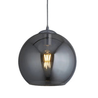 Polished Chrome & Smoked Glass Vintage Globe Dome Pendant Light 35cm