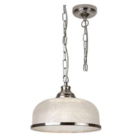 Satin Chrome & Holophane Glass Vintage Dome Pendant Light 27cm