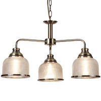 Antique Brass & Holophane Glass Vintage Dome 3 Lamp Pendant Light 56cm