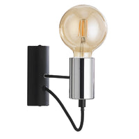 Matt Black Chrome Vintage Retro Wall Light with Matching Lampholder 18cm