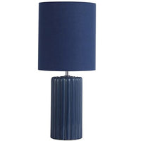 Searchlight 22353AZ Navy Blue Ribbed Ceramic Vintage Table Lamp with Linen Drum Shade - 51cm Height