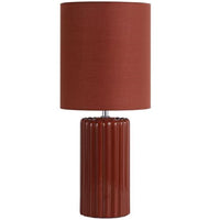 Searchlight 22353OR Burnt Orange Ribbed Ceramic Vintage Table Lamp with Velvet Drum Shade