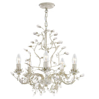 Cream Gold & Crystal Metal Vintage Shabby Chic 5 Lamp Pendant Light 50cm