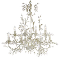 Cream Gold & Crystal Metal Vintage Shabby Chic 8 Lamp Pendant Light 74cm