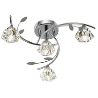 Polished Chrome & Crystal Shades Vintage 4 Lamp Semi Flush Light 48cm
