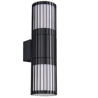 Trio 269460242 Black Cylindrical Modern Outdoor Up and Down Wall Lamp with Frosted Diffuser IP54
