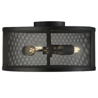 Matt Black Round Mesh Cage Vintage 3 Lamp Drum Flush Light 45cm