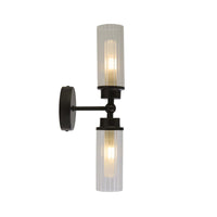 Searchlight 29982BK Matt Black &amp; Ribbed Glass Bathroom Vintage 2 Lamp Wall Light