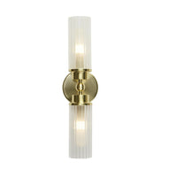 Searchlight 29982SB Satin Brass & Ribbed Glass Bathroom Vintage 2 Lamp Wall Light