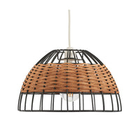 Oaks 3029 NE SM Black Metal and Rattan Cage Modern Easy Fit Non Electric Pendant - 28cm Diameter