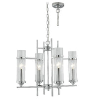 Polished Chrome & Clear Cylinder Glass Modern 4 Lamp Pendant Light 49cm