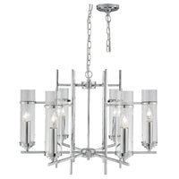 Polished Chrome & Clear Cylinder Glass Modern 6 Lamp Pendant Light 60cm