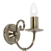 Antique Brass Single Lamp Vintage Traditional Wall Light with Pull Switch
