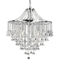 Polished Chrome & Crystal Bead Vintage 5 Lamp Chandelier Pendant Light 64cm