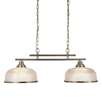 Antique Brass & Holophane Glass Vintage Dome 2 Lamp Bar Pendant 75cm