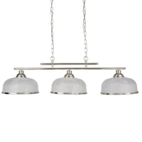 Satin Chrome & Holophane Glass Vintage Dome 3 Lamp Bar Pendant 99cm