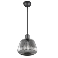 Trio 362800132 Black &amp; Smoked Chrome Ribbed Glass Vintage Domed Ceiling Pendant Light - 22cm Diameter