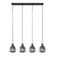 Trio 362800432 Black &amp; Smoked Chrome Ribbed Glass Vintage 4 Bar Pendant Light - 90.5cm Diameter