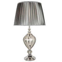 Polished Chrome & Clear Glass Vintage Table Lamp with Pewter Pleated Shade 68cm