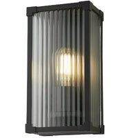 Searchlight 39340BK Modern Black Outdoor Wall Light with Ribbed Glass IP44 - 28cm Height