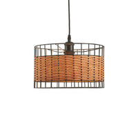 Oaks 4030 NE SM Black Metal and Rattan Cage Modern Drum Easy Fit Non Electric Pendant - 30cm Diameter