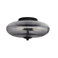 Oaks 4055 F BK Black &amp; Smoked Ribbed Glass Vintage Domed Flush Ceiling Light - 30cm Diameter
